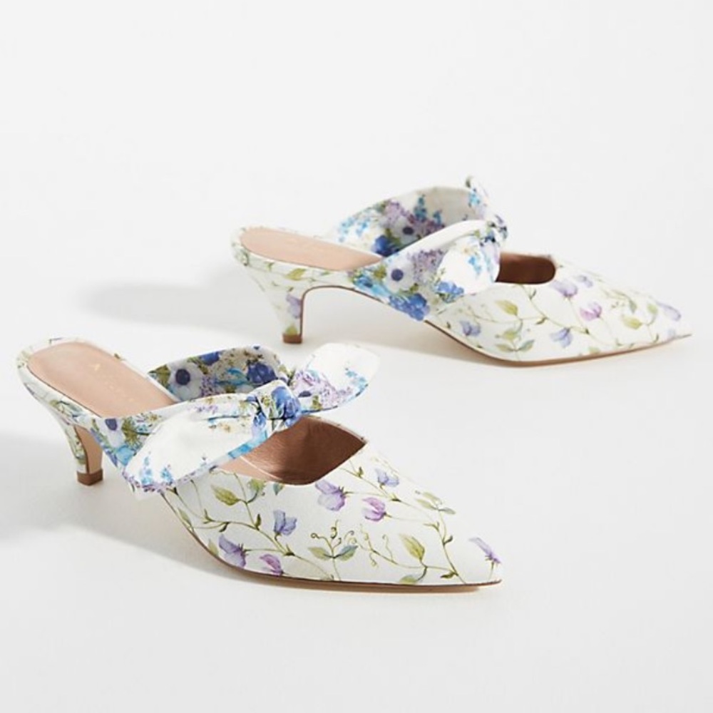 Anthropologie Paloma Bow Kitten Heeled Mules